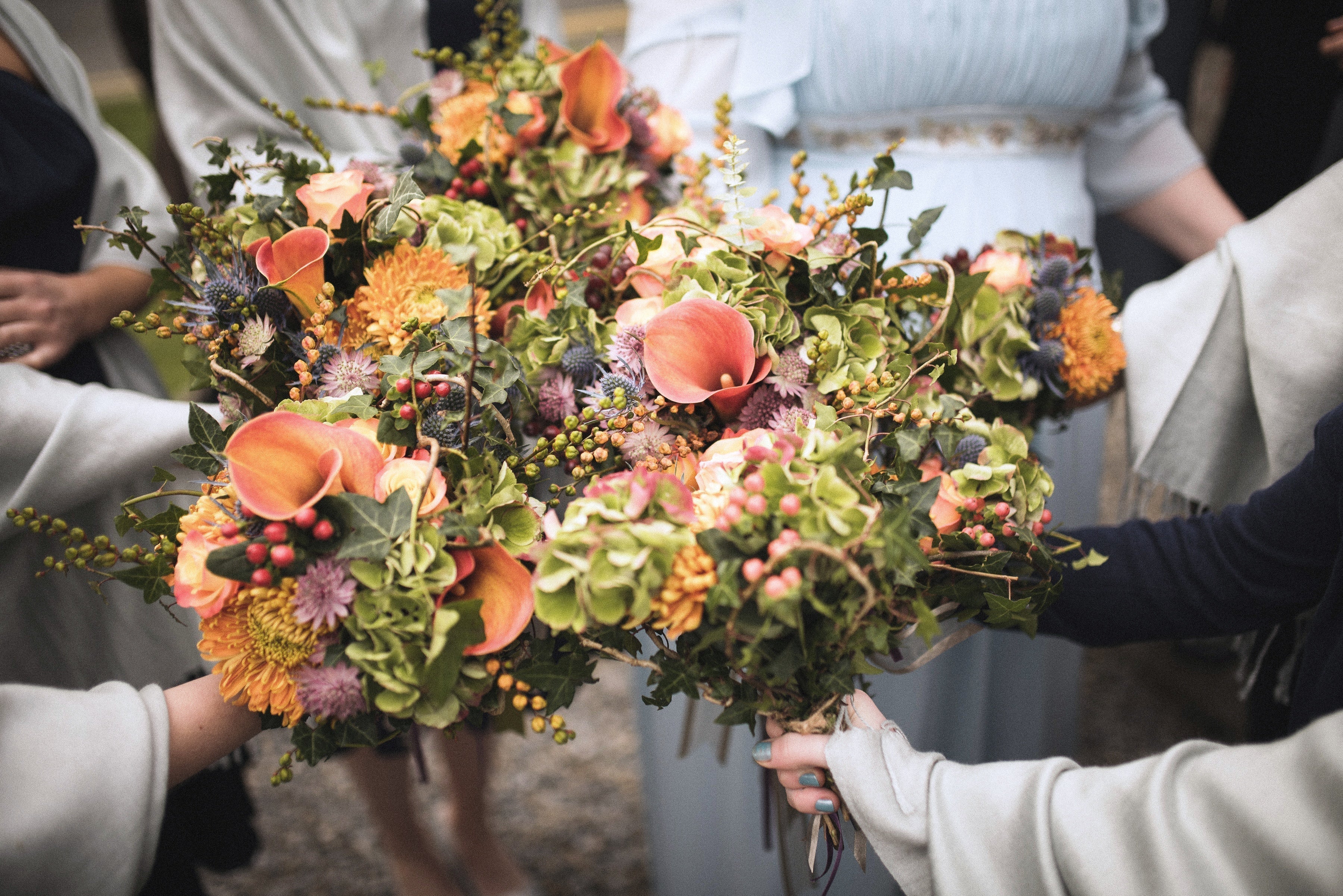 Autumn themed brides and brides maids bouquets