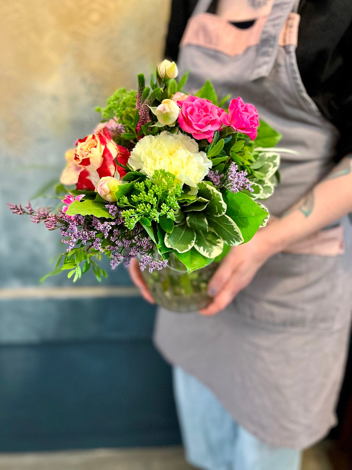 Petite Flower Bouquet in Pinks and Reds detail