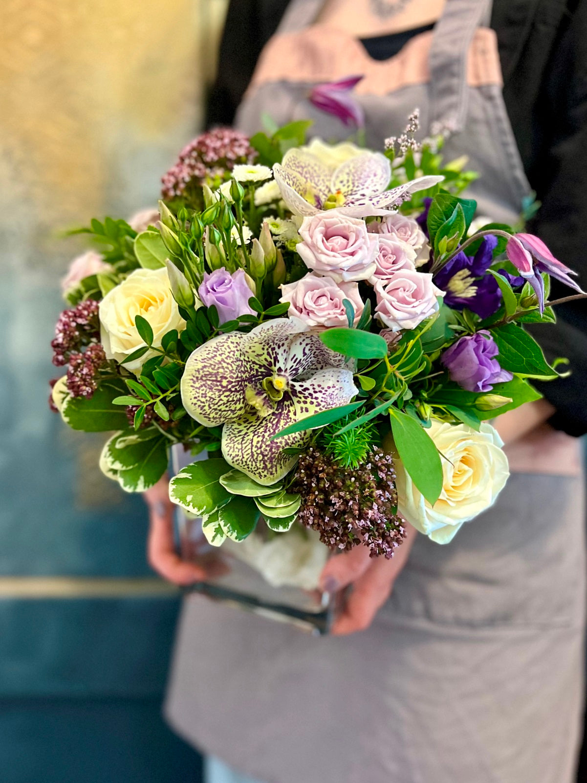 Flower Arrangement in shades of Lilac and Cream detail