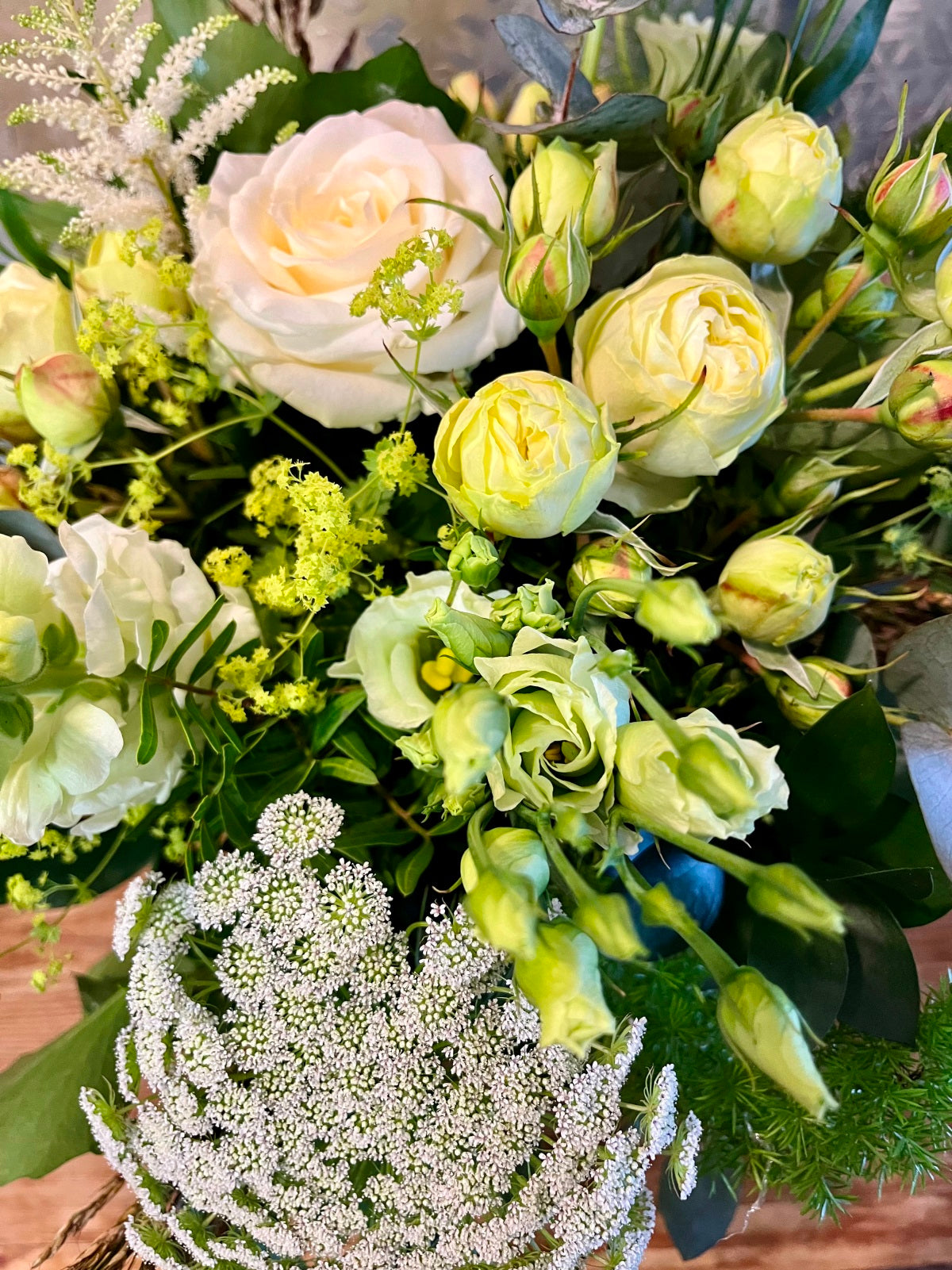 Wild Style Bouquet in Creams, Greens and Whites zoomed in image
