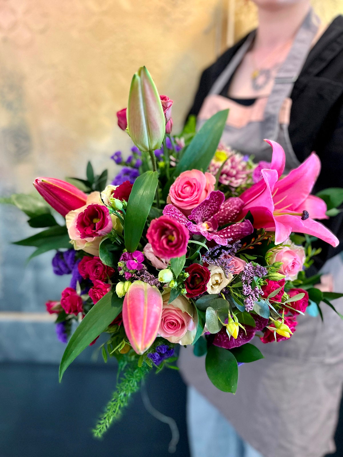 Pink Lily & Orchid Flower Bouquet detail