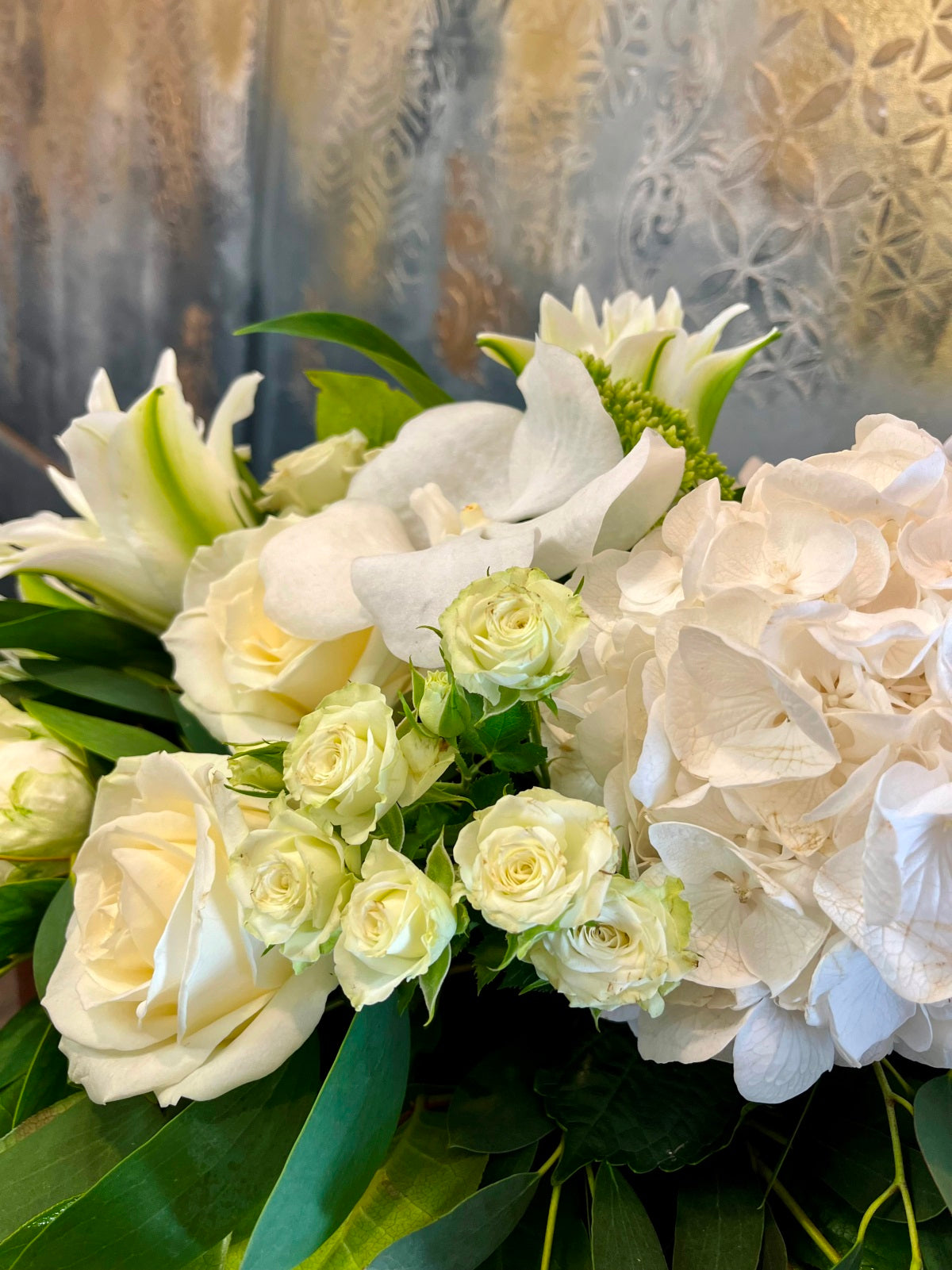 Funeral Spray of White Lilies & Roses zoomed in image