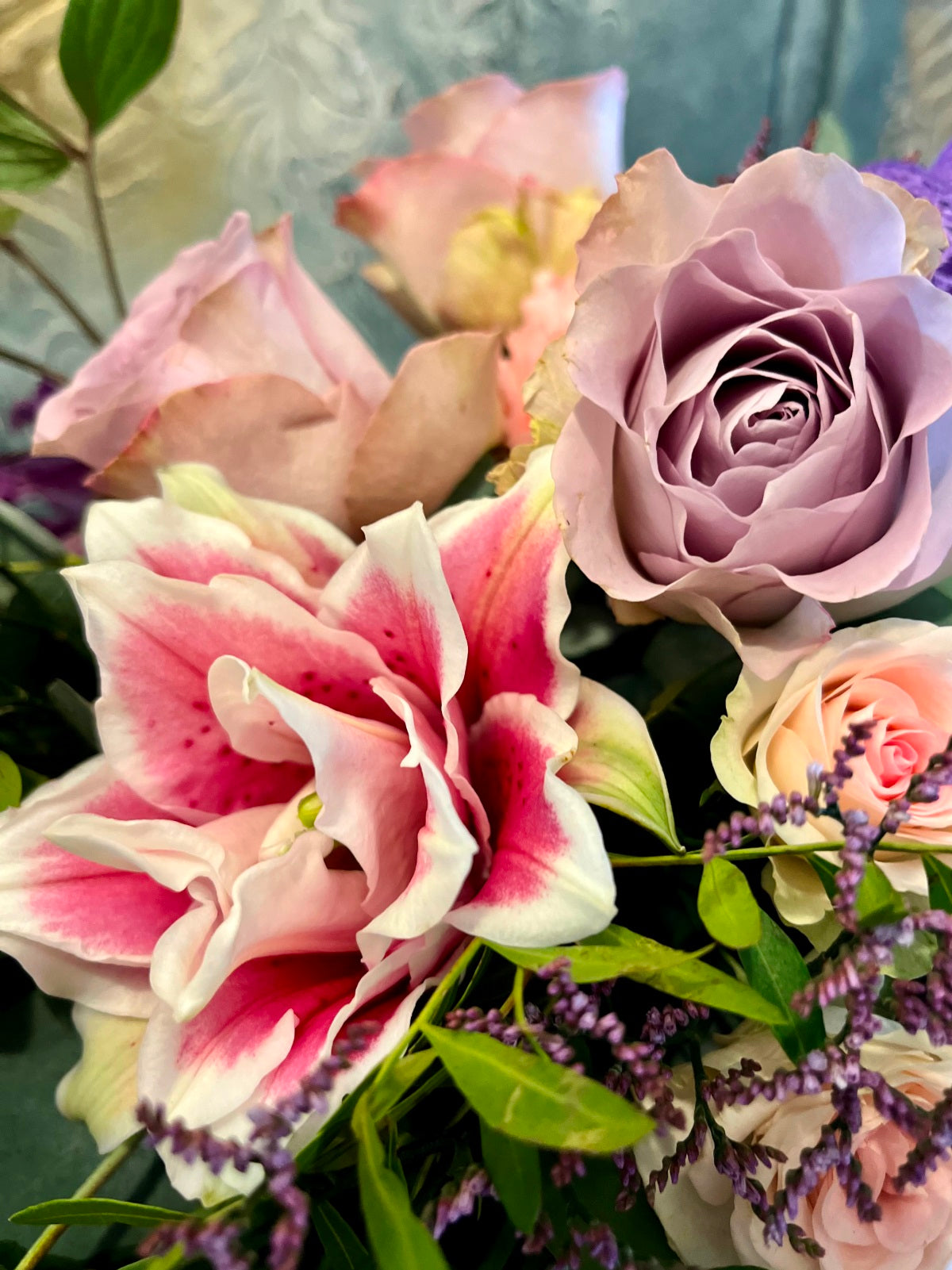 Funeral Spray in Pink and Lilac zoomed in image