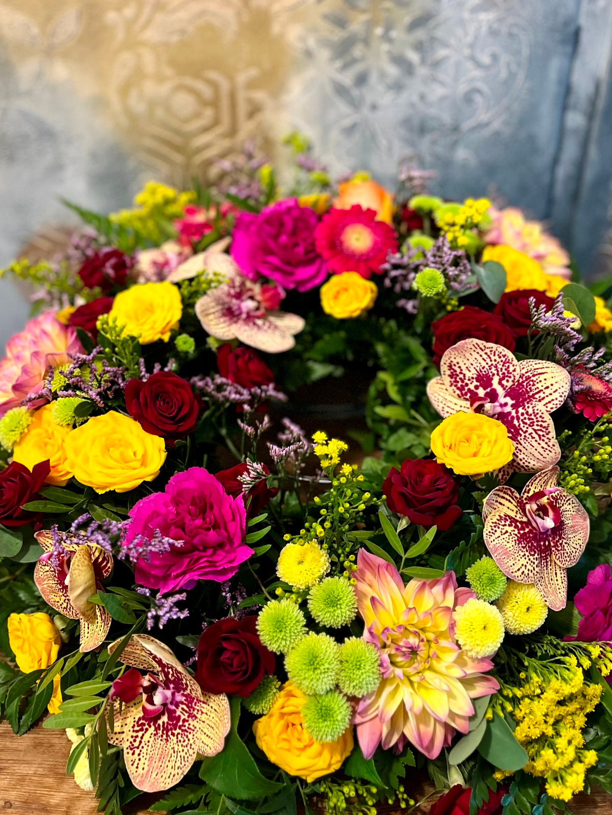 Funeral Wreath in Vibrant Colours detail