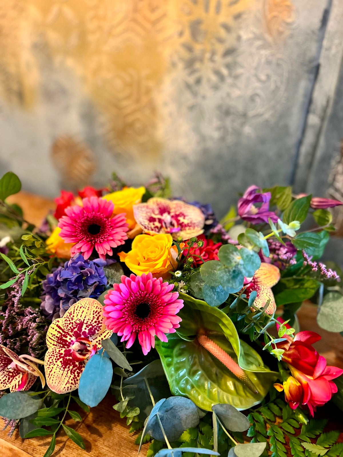 Funeral Spray in Vibrant Colours detail