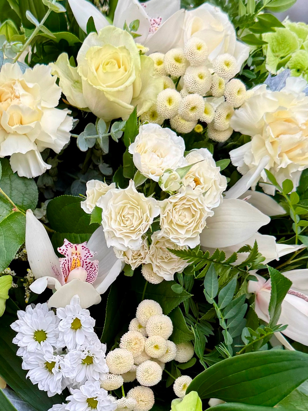 Luxury Creams Greens and Whites Bouquet zoomed in image