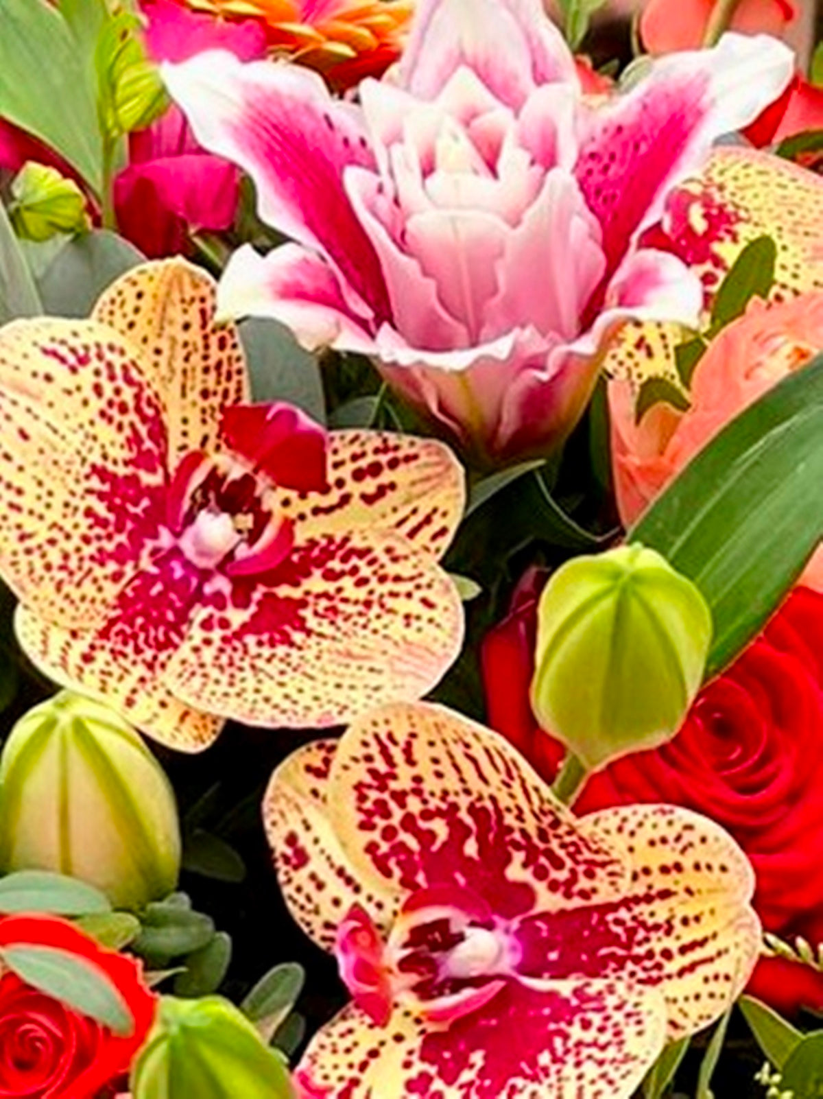 Luxury Pink Lily and Orchid Bouquet zoomed in