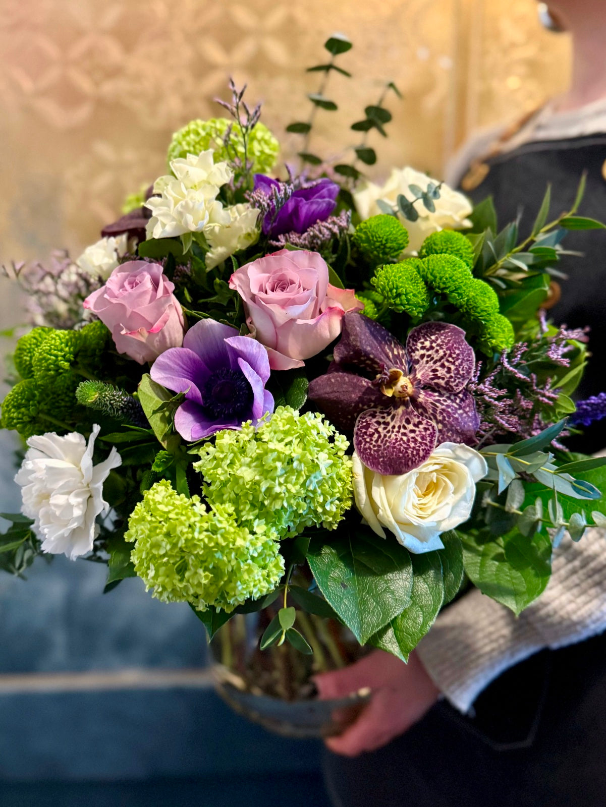 Mother's Day Flowers in Shades of Lilac in Goldfish Bowl Vase