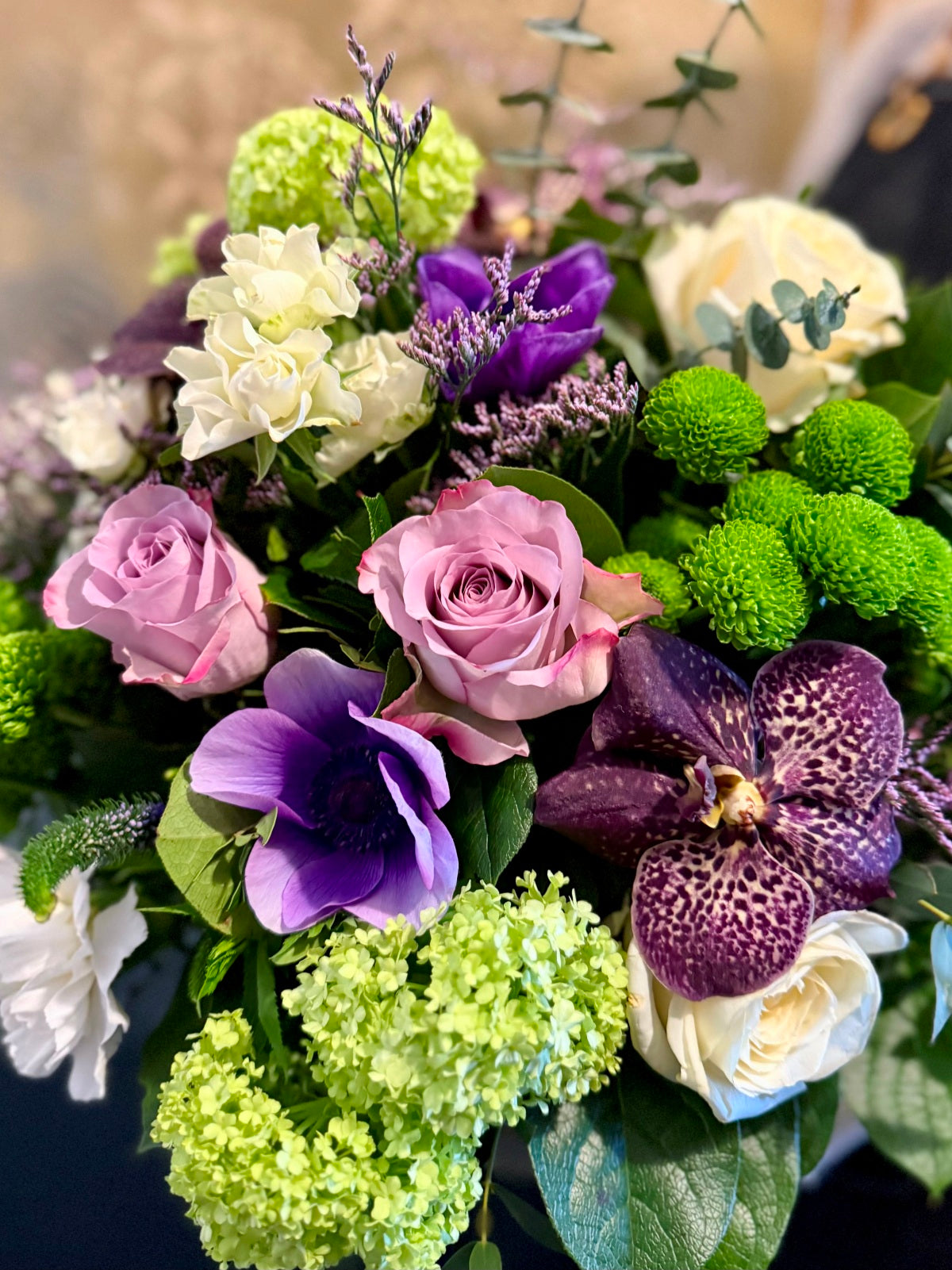 Mother's Day Flowers in Shades of Lilac in Goldfish Bowl Vase