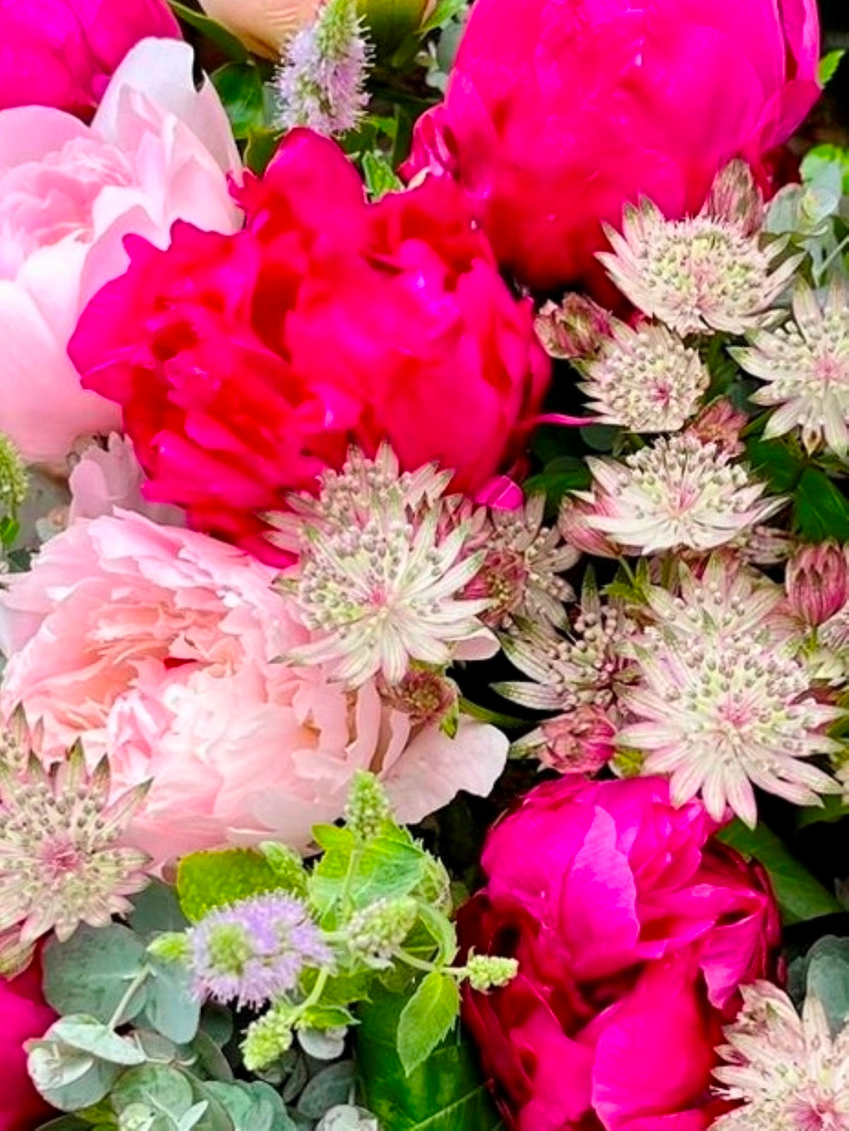 Zoomed in image of luxury pink peony flower bouquet