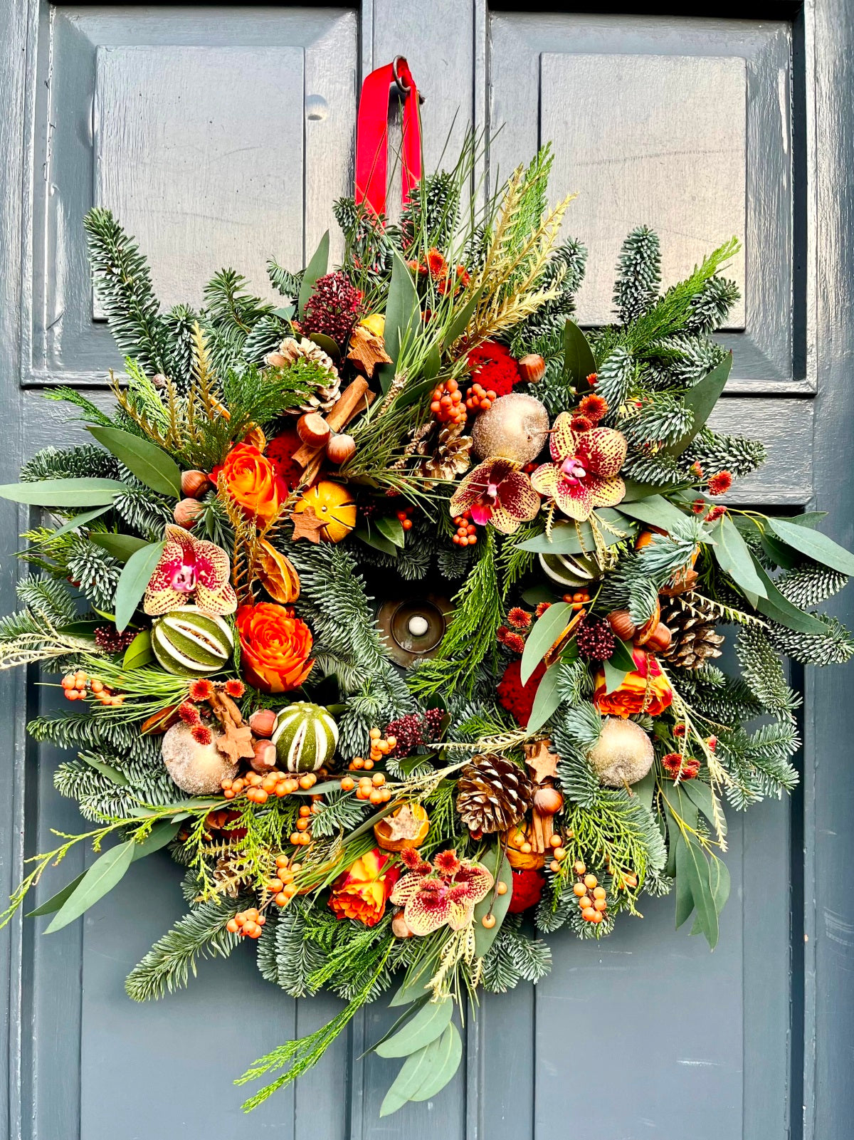 Christmas Door Wreath in Festive Reds