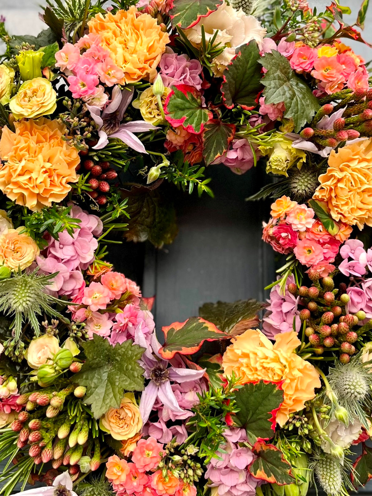 Door Wreath in Pink and Peach detail