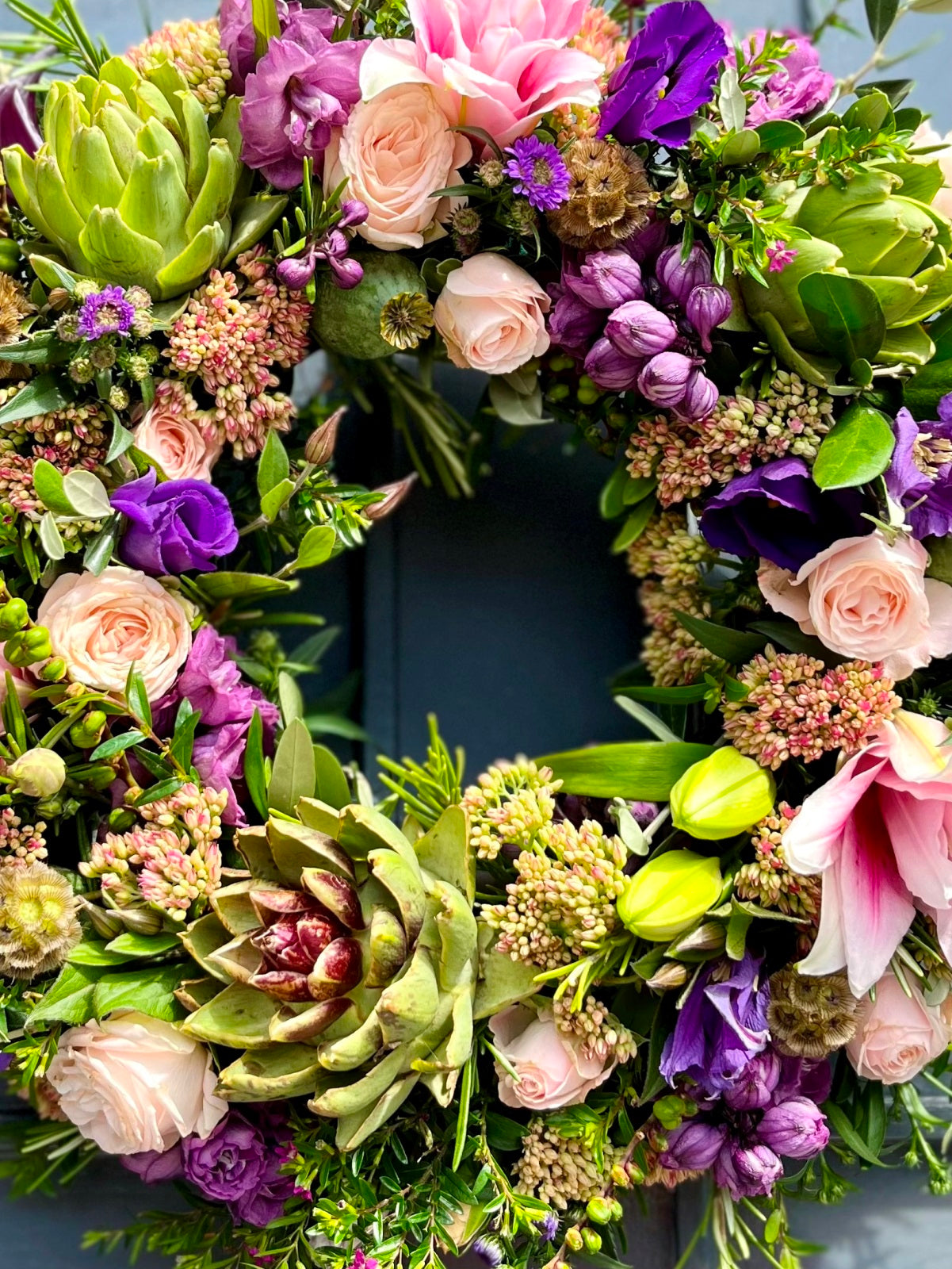 Door Wreath in Pink and Purple detail