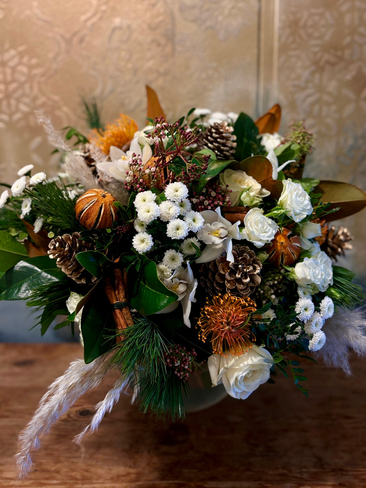 Fabulous Festive Flower Bouquet in Whites in Glass Vase