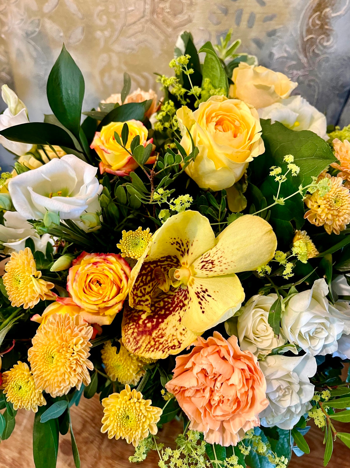Flower Bouquet in Shades Yellows, Whites and Peaches zoomed in image
