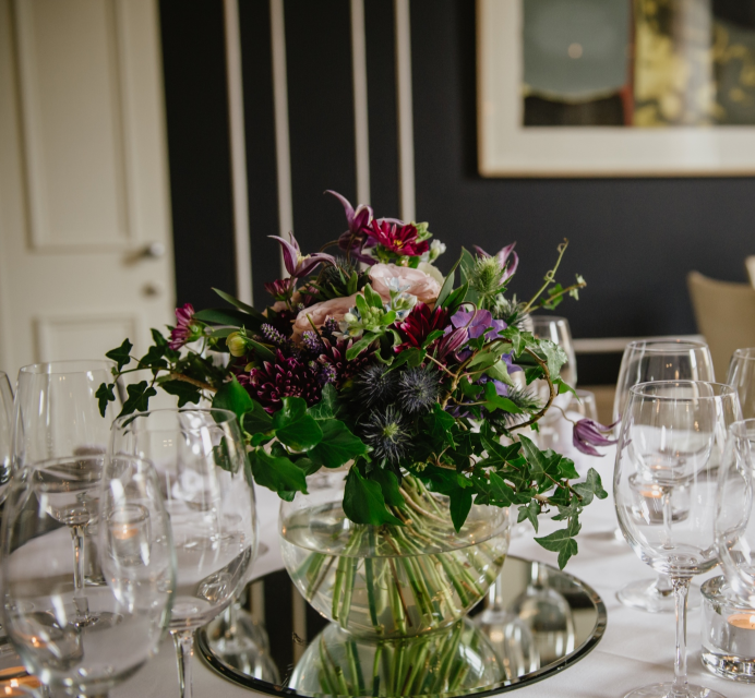 Purple reception flower arrangement