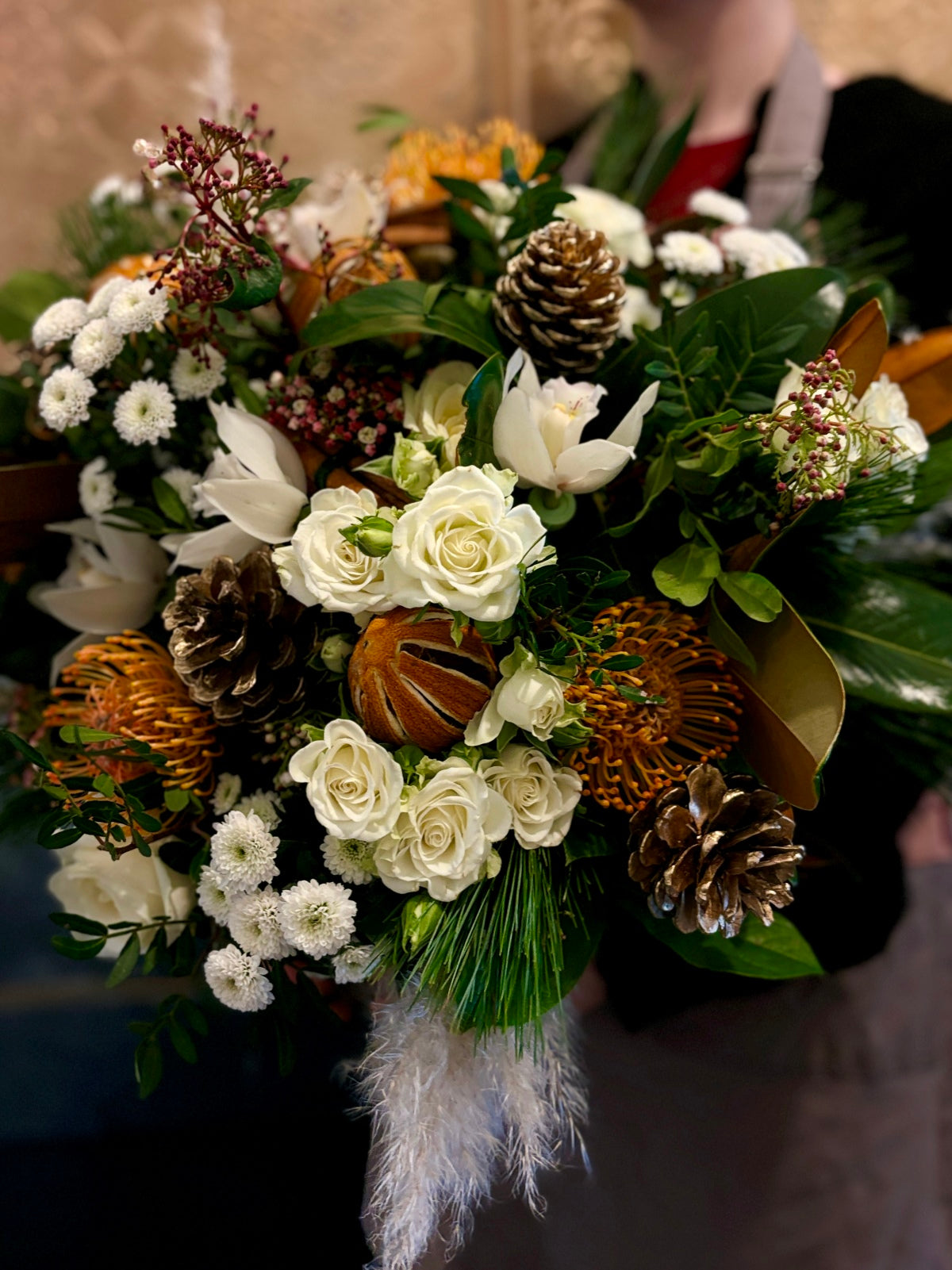 Fabulous Festive Flower Bouquet in Whites in Glass Vase