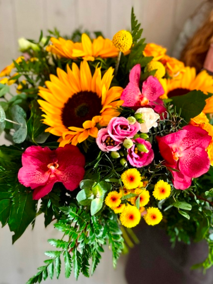 Stunning pink and yellow Flowers by Blooming Amazing Flower Company
