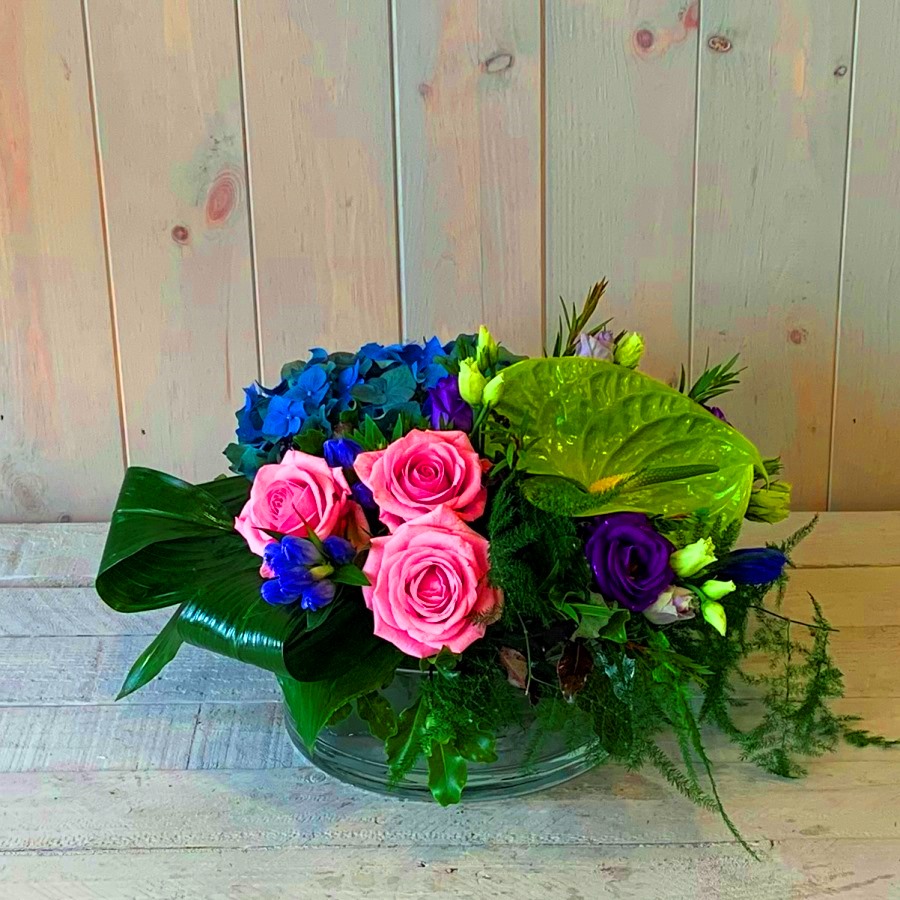Summer Blooms Arranged in a Glass Dish now with same or next day delivery in Dublin