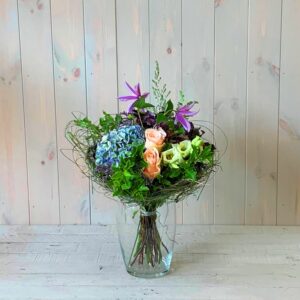 Blues and Creams Flower Bouquet in Sisal Frame