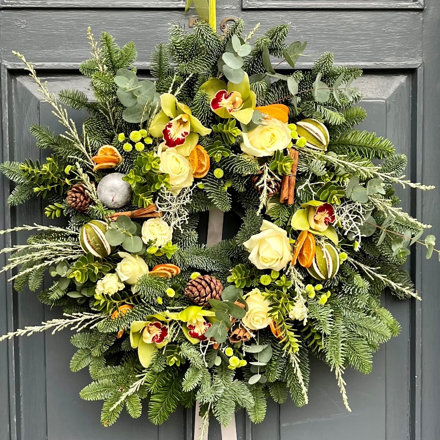 Fresh Christmas Door Wreath in Oranges and Lemons