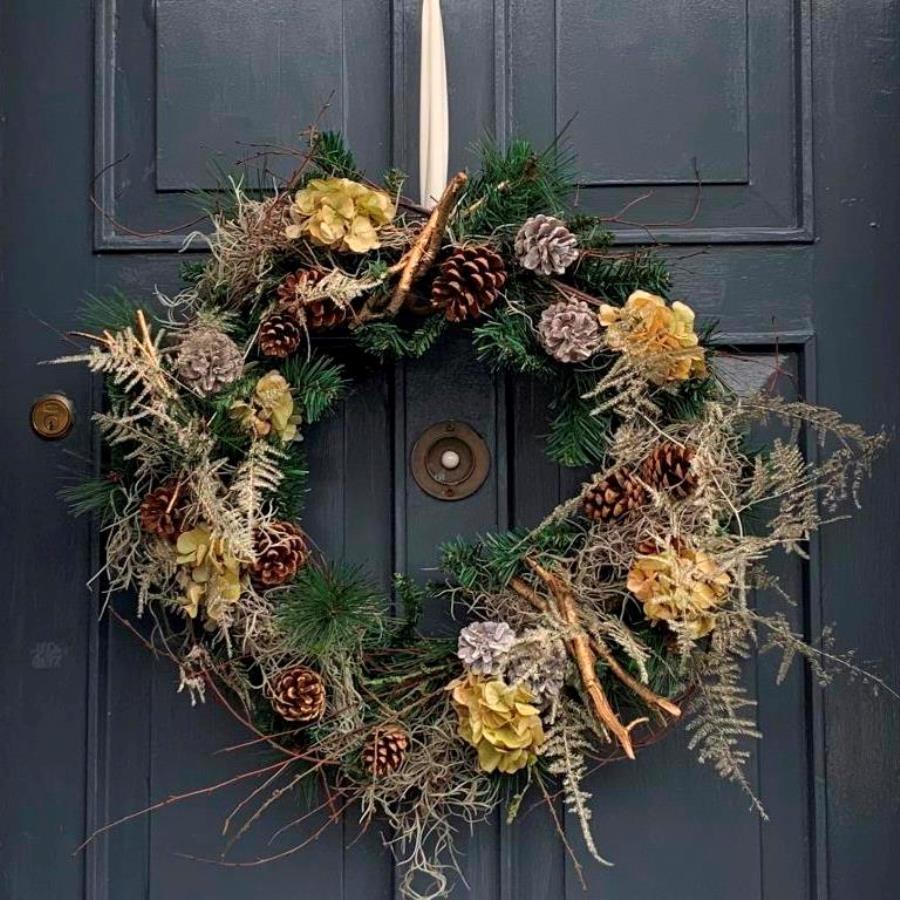 Winter Door Wreath in Golds