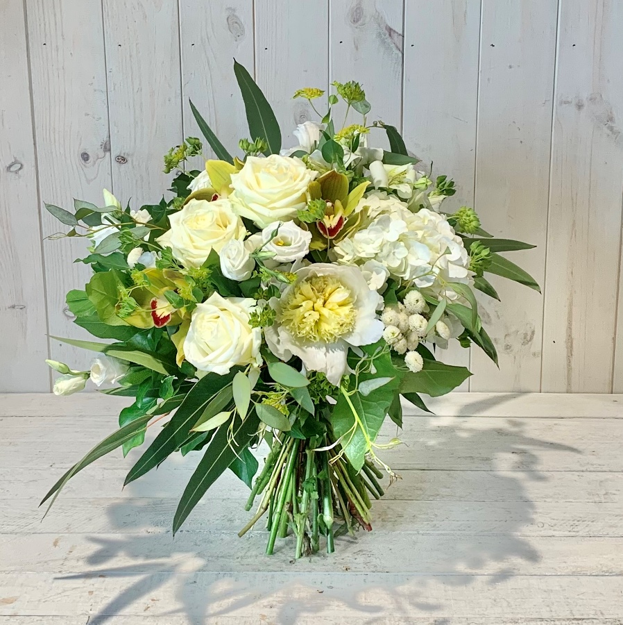 Flower bouquet in cream, green and white colour tones for gift delibvery in Dublin