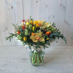 Easter tulips and orchids. Seasonal flowers delivered by Blooming Amazing Flower Company