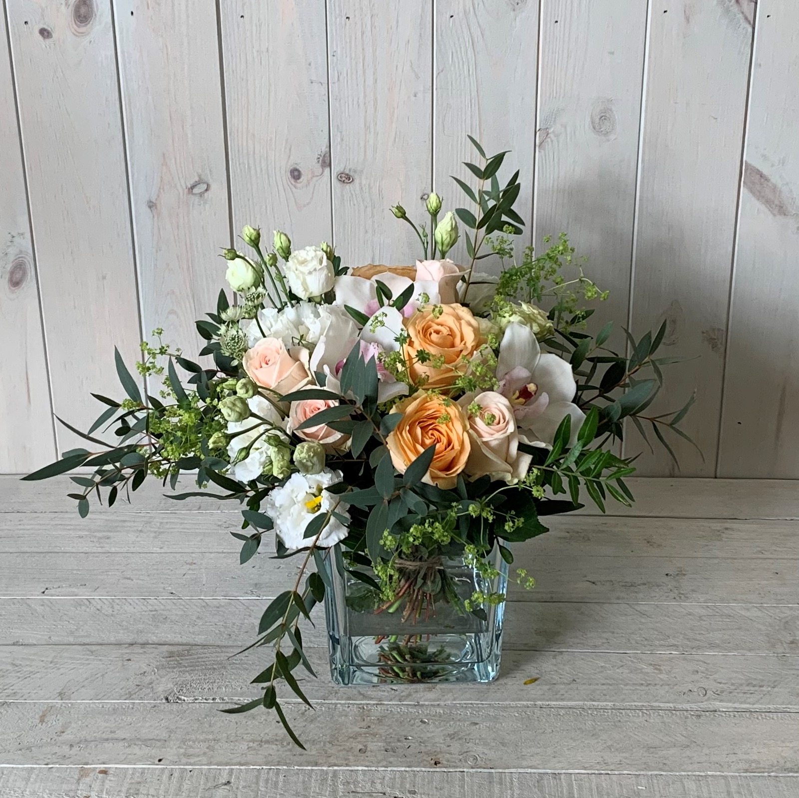 Flower arrangement in Peaches and Creams available to order to collect and for delivery in Dublin city and county.