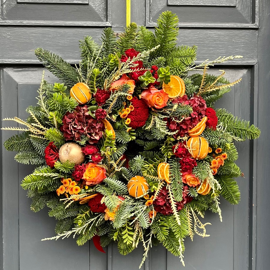 Fresh Yuletide Door Wreath in Oranges and Lemons