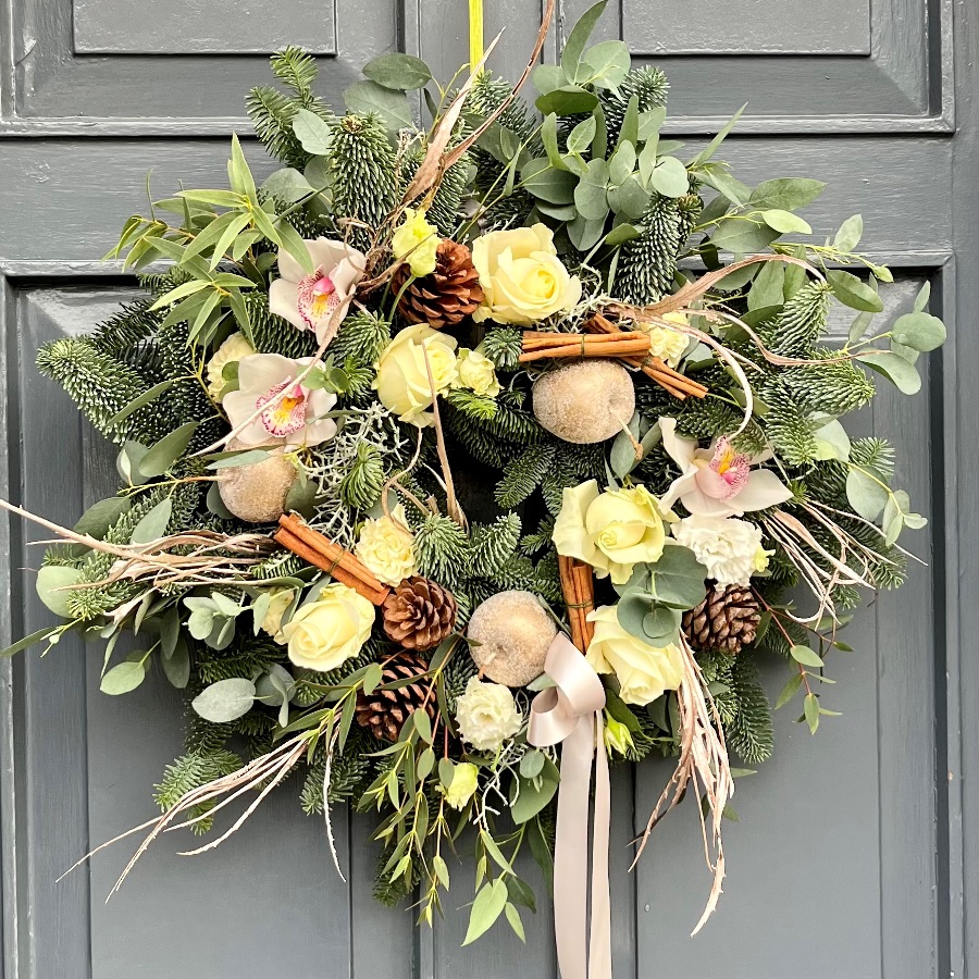 Fresh Yuletide Door Wreath in Whites