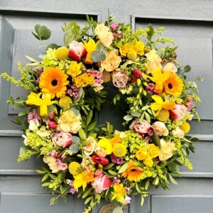 Spring door wreaths. Beautiful fresh door wreaths designed by our skilled florists and available to order to collect or for speedy delivery in Dublin Ireland