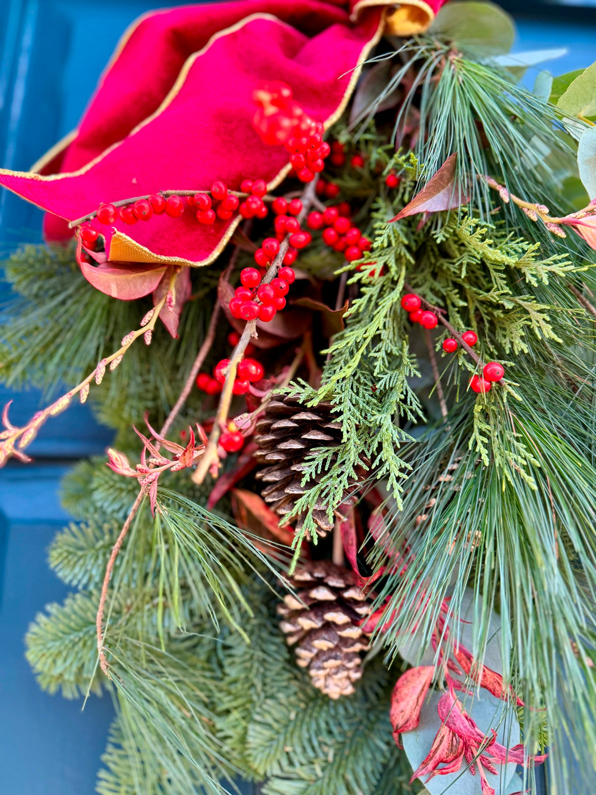 Christmas Foliage Door Swag close up
