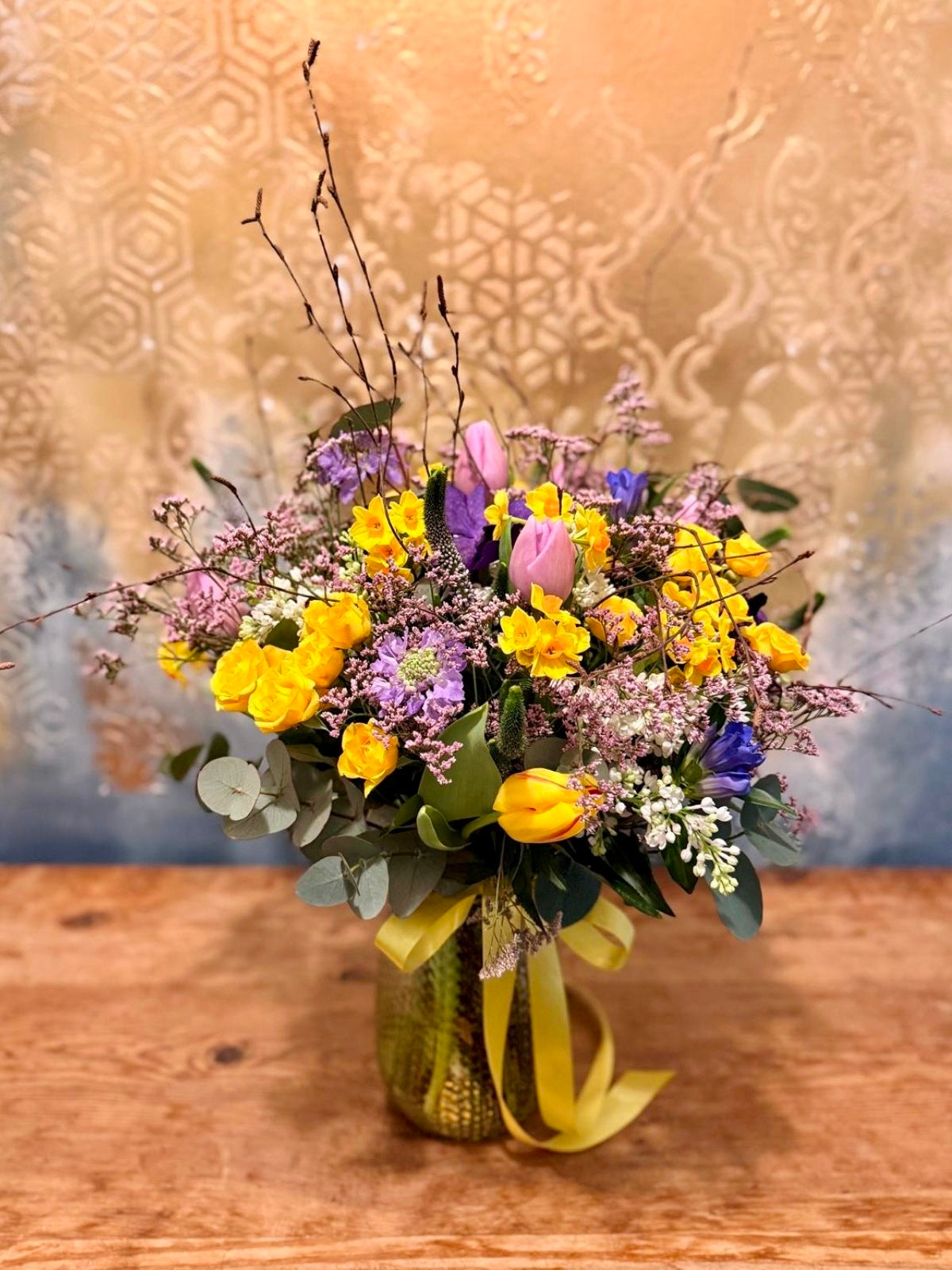 Wild Style Spring Blooms in Glass Vase