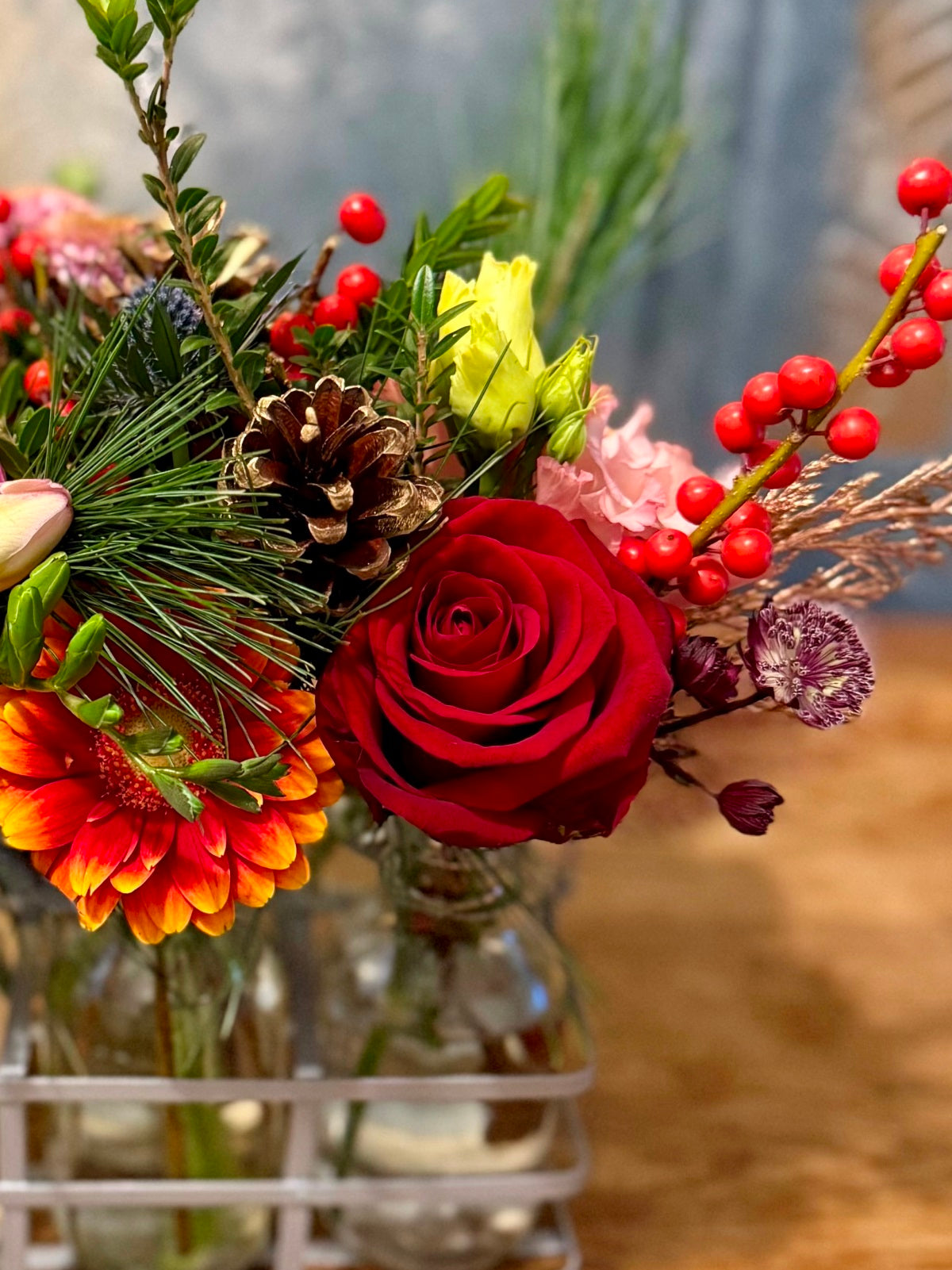 Christmas Blooms in Bottles