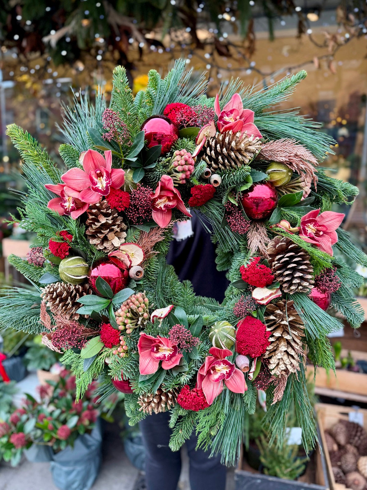 Large Yuletide Door Wreath in Reds