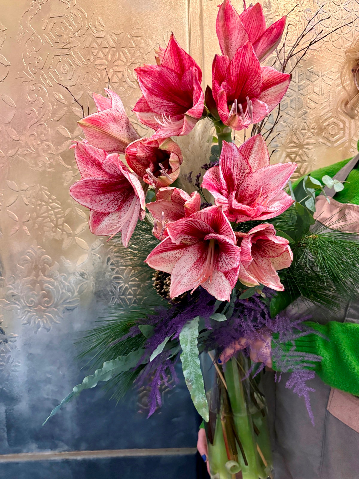 Winter Amaryllis in Glass Vase