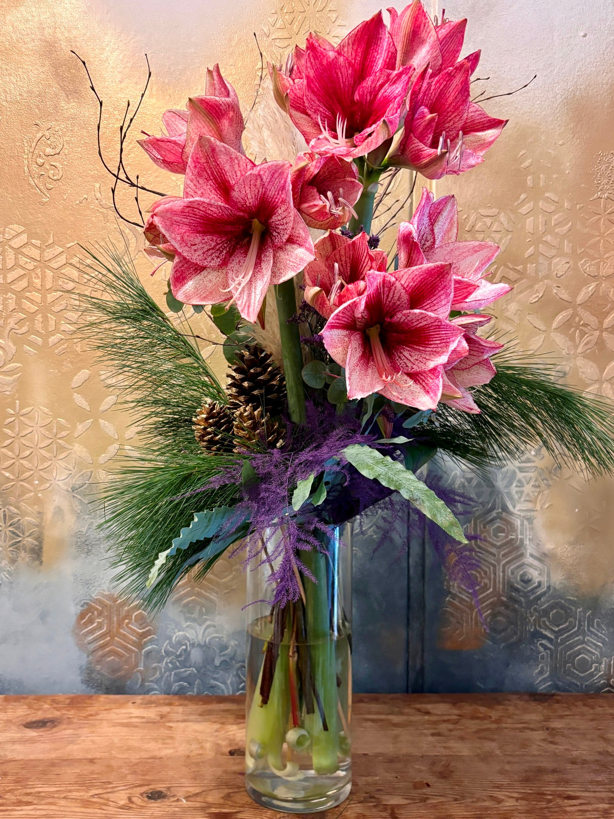 Winter Amaryllis in Glass Vase