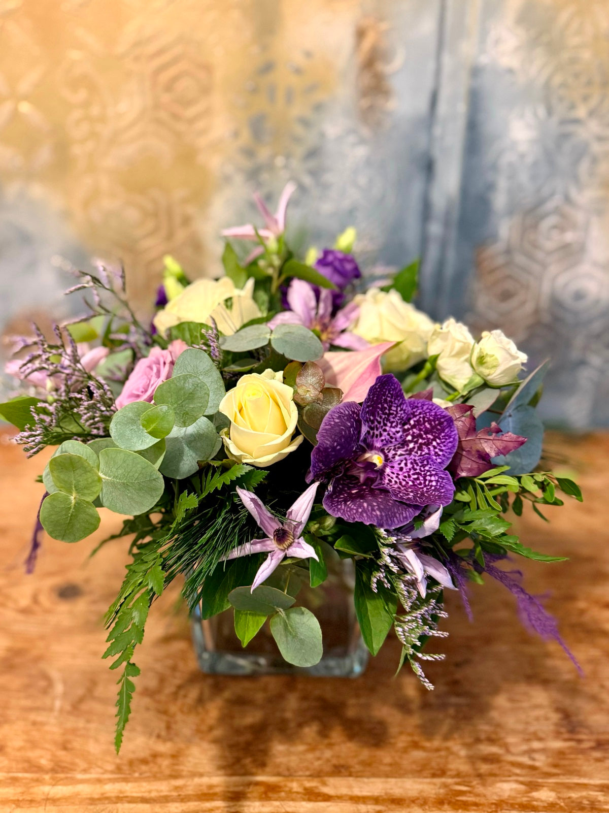 Winter Flower Arrangement in Cube Vase