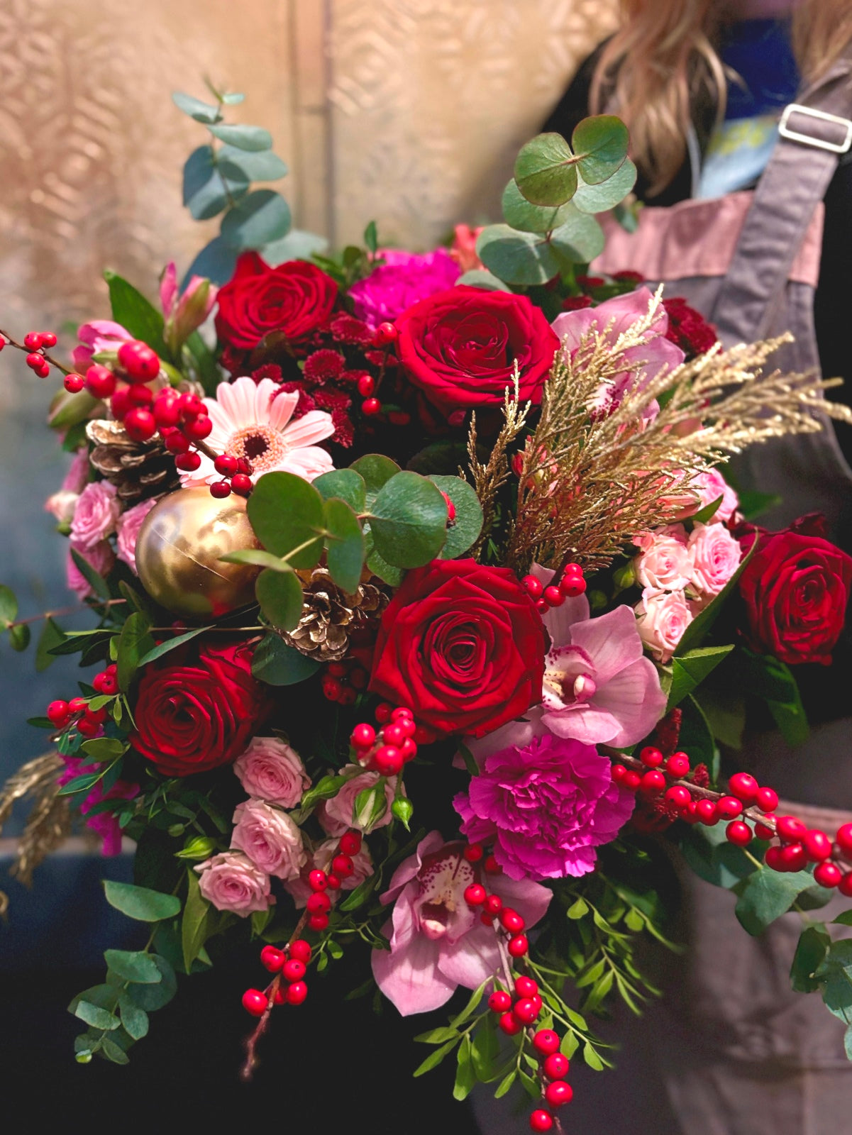 Yuletide Flower Bouquet in Reds